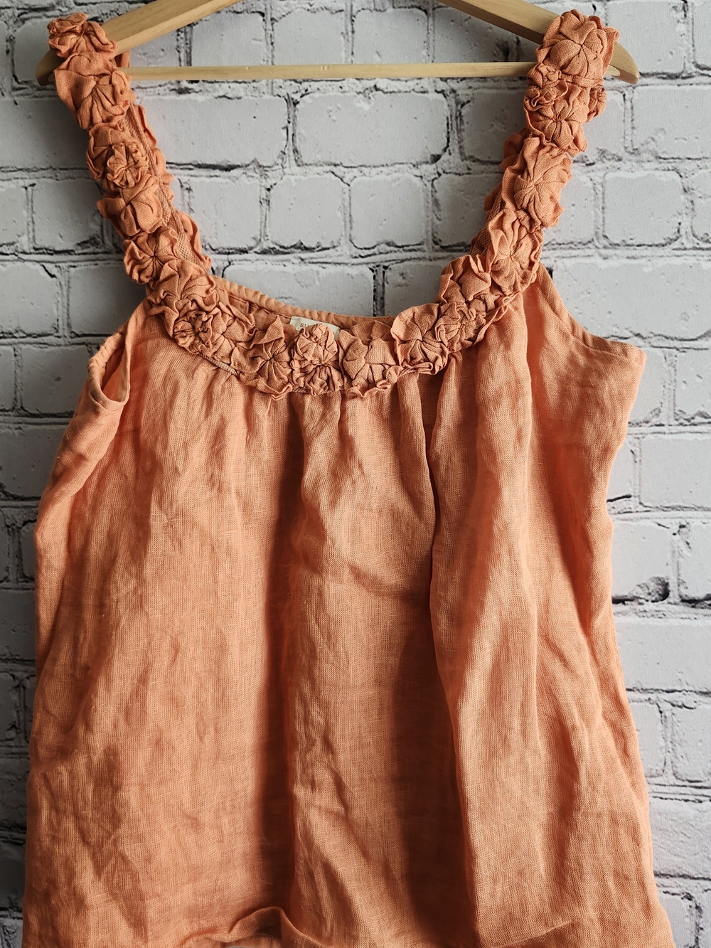 Sundance Peach Linen Camisole with Rosette-Strap Detail